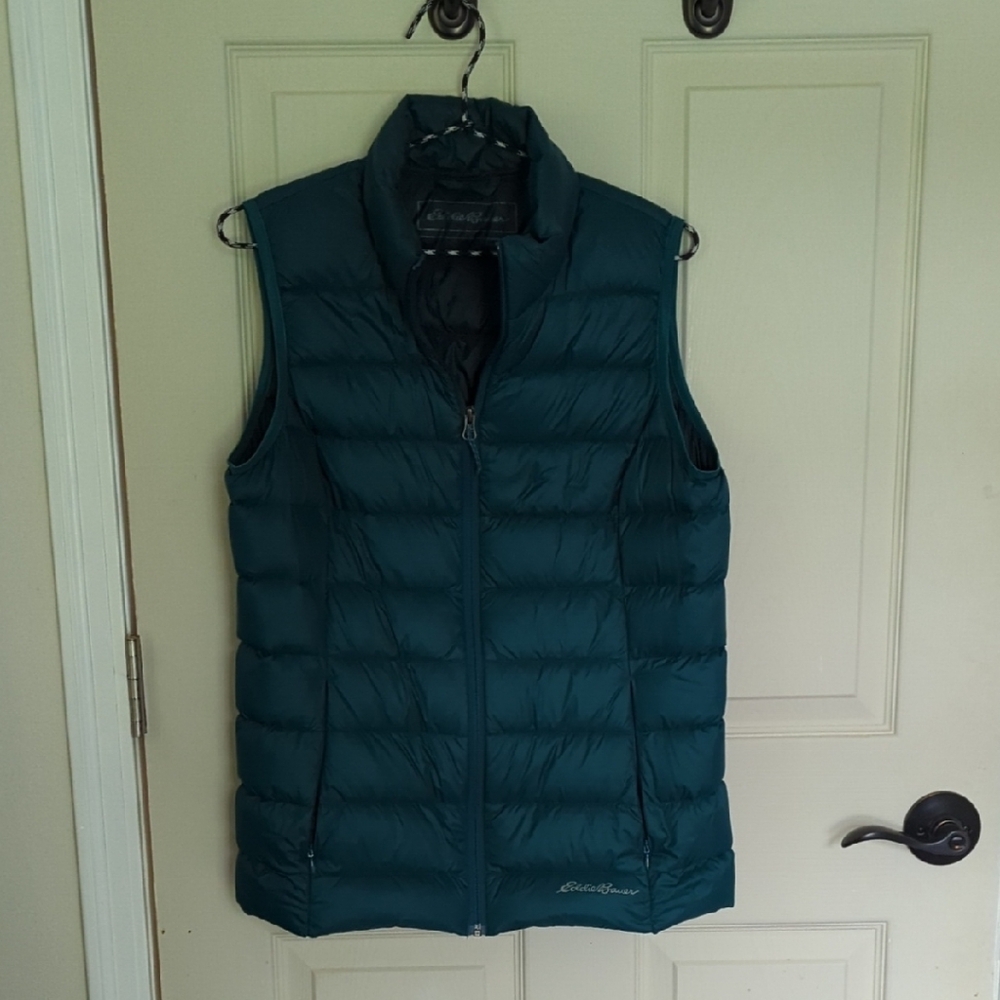 Eddie Bauer Green Quilted Vest with Stand-Up Collar